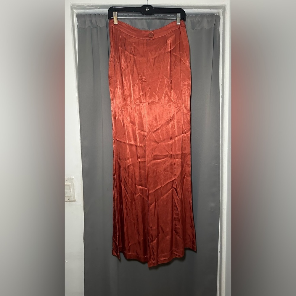 Corey Lynn Calter Anthropologie Satin Wide Leg Rust Pants Size S